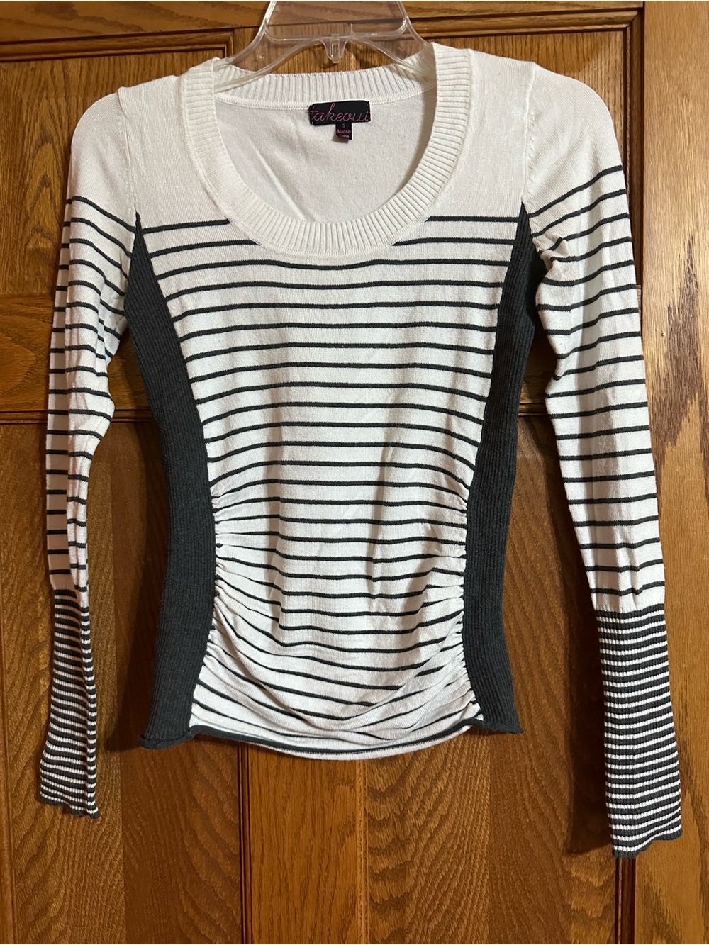 Takeout Black & White Striped Long Sleeve Top